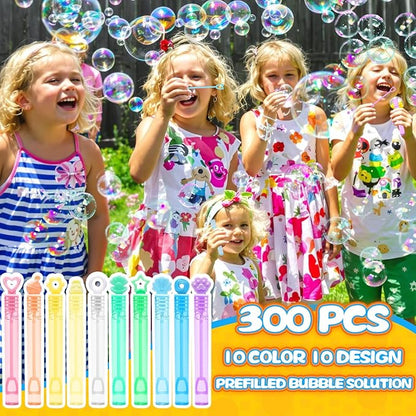 Kids Bubble Party Favors, 300 Pack Mini Bubbles Bulk with Gift Box, Pastel Bubble Wand Sticks for Party Toys, Birthday Supplies, Wedding Decorations, Carnival Prizes, Goody Bag Fillers Stuffers