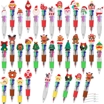 30Pcs Mini Multicolor Pens in One 4-in-1 Cute Pens Bulk for Kids, Ballpoint Pen for Birthdays and Children's Parties, Fun Gifts Assorted Ink Kawaii Pen(Christmas)