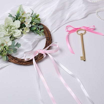 QIANF Pink Double Face Satin Ribbon 3/8 Inch x 45 Yards White Fabric Ribbon for Gift Wrapping, Flower Bouquets, Hair Bows Making, Wedding Decoration, Invitation Cards, Valentine's Day (3 Rolls *15Yd)