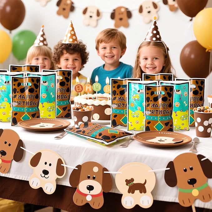 Dog Cartoon Party Favor Bags - 50PCS Dog Cartoon Paw Party Gift Bags for Kids Plastic Goodies Bag with Handles for Birthday Parties Supplies Baby Show Birthday Parties Treat Candy Bag