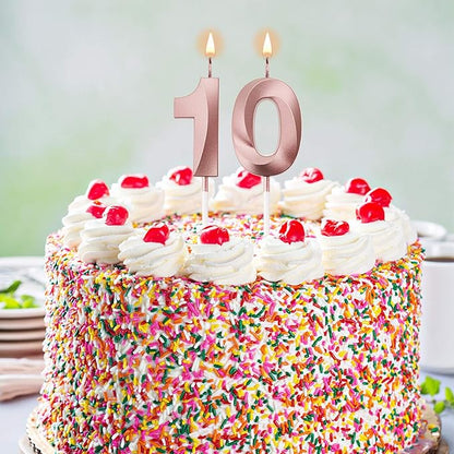 BBTO 10th Birthday Candles Number Candles Cake Topper Decoration for Birthday Wedding Anniversary Celebration Supplies(Rose Gold)