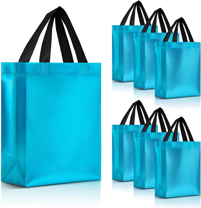 Nush Nush Aqua Blue Gift Bags Medium Size – Set of 30 Light Blue Reusable Gift Bags With Handles Bulk - Turquoise Goodie Bag for Birthday Party Favors, Bachelorette, Special Events – 8Wx4Dx10H