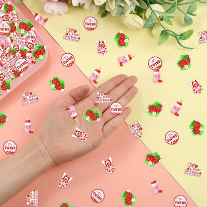 200 Pcs Twins Strawberry Theme Confetti, Two Berry Sweet Babies Are on the Way Table Scatter Confetti Decorations, Berry Fruit Table Paper Decor for Baby Shower DIY Crafting Supplies