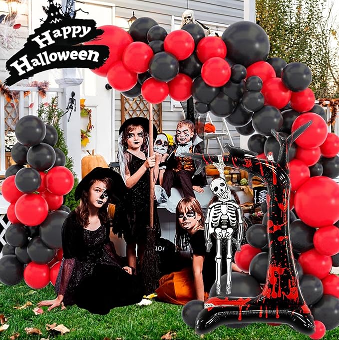 2 Pcs Halloween Decorations Balloon Scary Skeleton Standable Foil Balloons 55in Day of Death Spooky Large Punch Inflatable Decorations for Indoor/Outdoor Halloween Party Supplies