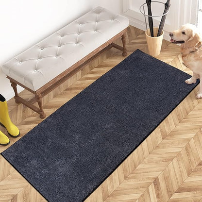 PURRUGS Dirt Trapping Door Mat 24" x 59", Non-Slip Machine Washable Entry Rug, Shoe Scraper, Dog Doormat, Super Absorbent Welcome Mat for Front & Back Door, Muddy Shoes & Paws, Bluish Grey-Black