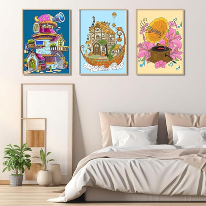 Kalysky Adult Coloring Book Set:3 Coloring Books for Flower World,Whimsical Universe,Fantasy Fairy Homes.Coloring Books for Adults to Relax and Relieve Anxiety