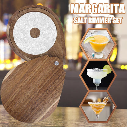 Margarita Salt Rimmer Set 3-Tier Acacia Wood Bar Glass Rimmer with Lid & 6 Sponges Perfect for Margaritas, Bloody Marys, Manhattans Ideal for Home Bars & Parties Brown