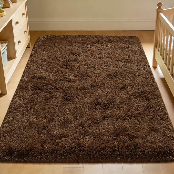 Andecor Soft Fluffy Bedroom Rugs, 5 x 8 Feet Indoor Shaggy Plush Area Rug for Boys Girls Kids Baby College Dorm Living Room Home Decor Floor Carpet, Coffee