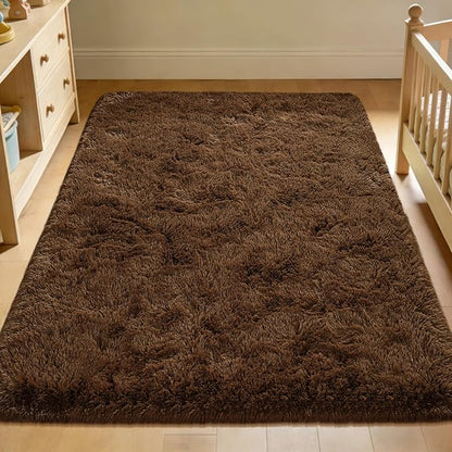 Andecor Soft Fluffy Bedroom Rugs, 5 x 8 Feet Indoor Shaggy Plush Area Rug for Boys Girls Kids Baby College Dorm Living Room Home Decor Floor Carpet, Coffee