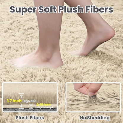 8x10 Area Rugs for Living Room Rug: Soft Fluffy Shag Beige Rugs for Bedroom, Non-Slip Large Fuzzy Plush Rug Indoor Floor Carpet for Nursery Kids Boys Girls Room, Dorms, Playroom, Modern Home Decor