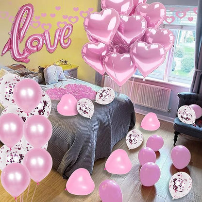 128 PCS Valentine's Day Balloon Garland Arch Kit Hot Pink Love Heart Latex Metallic Confetti Balloons for Princess Theme Bridal Wedding Valentine's Day Party Background Decorations