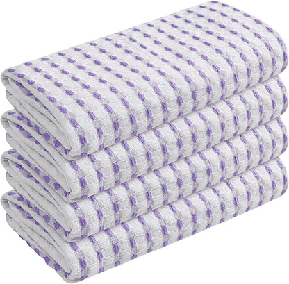 TWINY threads Waffle Weave Kitchen Towels Set of 4, Premium 100% Cotton, 16x26 Inches Dishcloths Pack, Ultra Absorbent & Quick Dry Wash Rags for Home Kitchens, Lavender, White