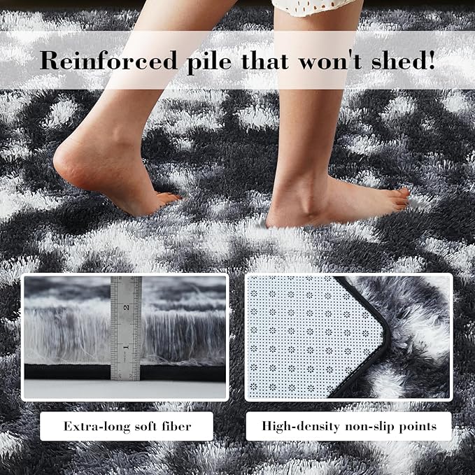 yongyangjuxin Fluffy Rug Shag Area Rug, Mottling Black 9x12 Area Rugs for Living Room, Large Shag Area Rugs for Bedroom Kids Room Home Decor, Upgrade Anti-Skid Rectangular Fuzzy Rugs