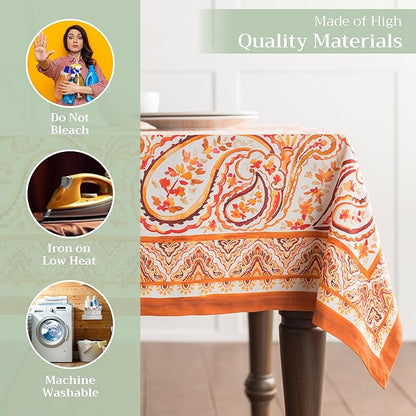 Maison d' Hermine Table Cloth Rectangle Table 100% Cotton 70 x 90 Inches Fall Tablecloth Reusable Everyday Use for Thanksgiving Christmas Decorations Dining Farmhouse Party (Palatial Paisley)
