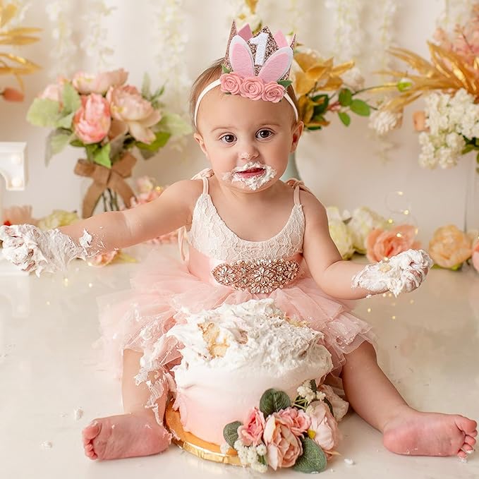 Some Bunny Easter Bunny Floral 1st Birthday Crown Hat - Rabbit Decor for Girls, Spring Birthday Celebration
