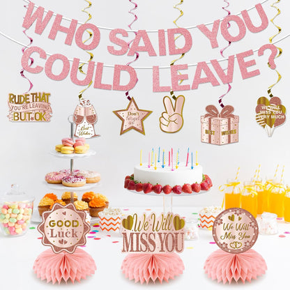 Going Away Party Decorations, Who Said You Could Leave Banner Good Luck We Will Miss You Farewell Decorations Retirement Goodbye Decor Table Centerpieces Hanging Swirls Party Supplies, Pink Rose Gold