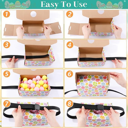 4 Sets Easter Party Games Swing Shaking Balls Game Colorful Egg Novelty Twerk Game with 4 Adjustable Belts and 80 Balls for Adults Garden Outdoor Indoor Group Holiday