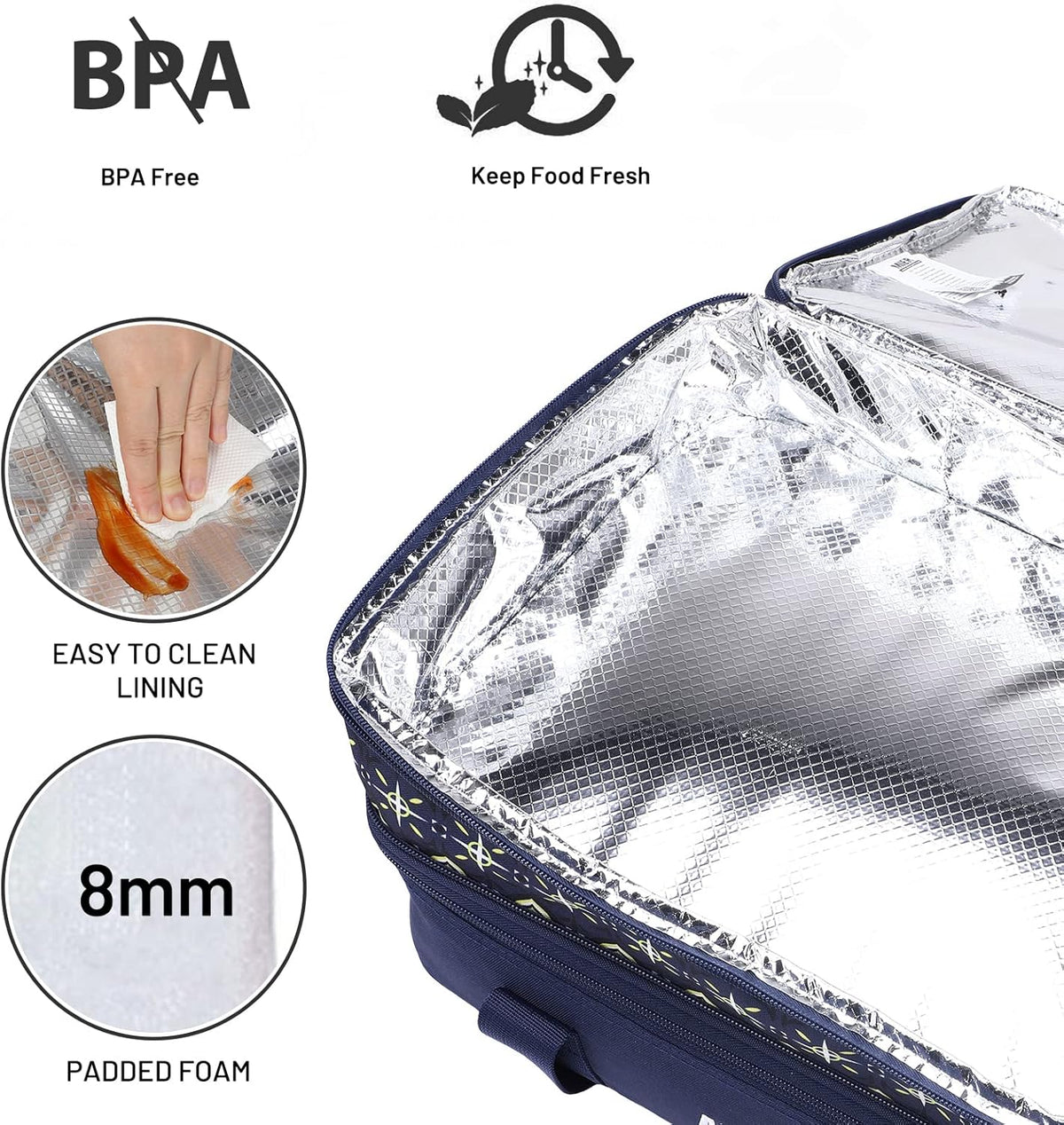 MIER Insulated Double Casserole Carrier Bag for Lasagna Lugger, Potluck Parties, Picnic, Beach, Fits 9 x 13 Inches Baking Dish, Casserole Dish, Expandable, Dark Blue