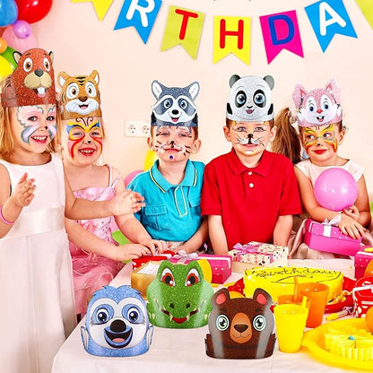 Tinlade 48 Pcs Animal Hats for Kids Jungle Safari Animal Paper Party Crowns Headbands Bulk Zoo Birthday Party Favors for Girls Boys