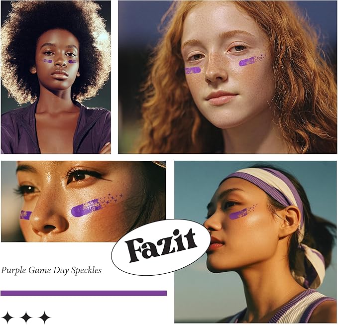 Fazit Makeup Patches - Purple Game Day Speckles - Glow Up Make-Up Patches - Cute Glitter Makeup Accessories for Women - Cosmetic Glitter for Face