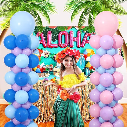 Blue Pink and Purple Balloon Column Stand Kit Set of 2, 140PCS Balloon Towers Set of 2 Pink Blue Purple Balloon Arch Kit for Gender Reveal Summer Tropical Cartoon Birthday Party Decorations