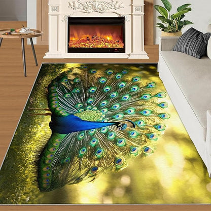 Peacock Rug 3x4-3x4 Rug, Wonderful Peacock Area Rugs for Bedroom, Nature Rugs for Living Room, Modern Style Washable Mat, Aesthetics Carpet - Peafowl Home Decor & Gifts