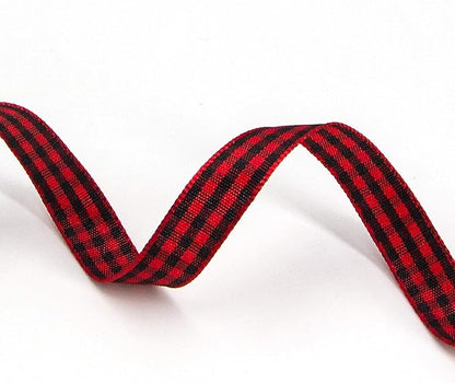 Ribbli Red and Black Gingham Ribbon,Polyester Woven Edge,3/8 Inch x 10 Yard,Plaid Ribbon,Use for Gift Wrapping,Party Decoration