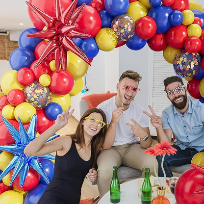 Red Blue Yellow Balloons Arch Garland Kit-Red Gold Blue Confetti Balloon 123Pcs for Birthday,Baby Shower,Graduation,Anniversary,Carnival Circus,Superhero Theme Party Decorations.