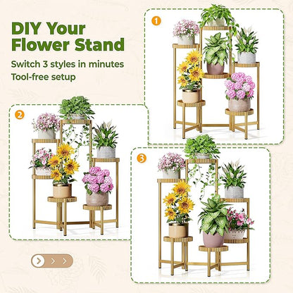 6 Tier Large Tiered Plant Stand Indoor, 7.9 Inch Wide Tall Corner Metal Plant Stands Outdoor for Multiple Plants, Folding Tall Flower Display Holder Rack Shelf for Patio Porch -GoldFloroma
