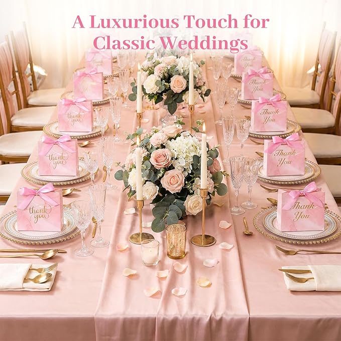 VGOODALL 24PCS Thank You Gift Bags, 4.5x3.9x1.8Inches Mini Party Favor Bags Pink Treat Boxes with Bow Ribbon for Wedding Bridal Baby Shower Birthday Party