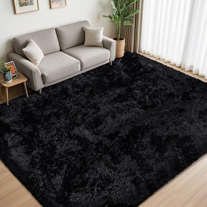8x10 Area Rug for Living Room:Ultra Soft Fluffy Shag Black Rugs,Large Fuzzy Plush Indoor Non Slip Carpet Washable Rug for Bedroom Kids Nursery Office Dorm Modern Decor(Black)