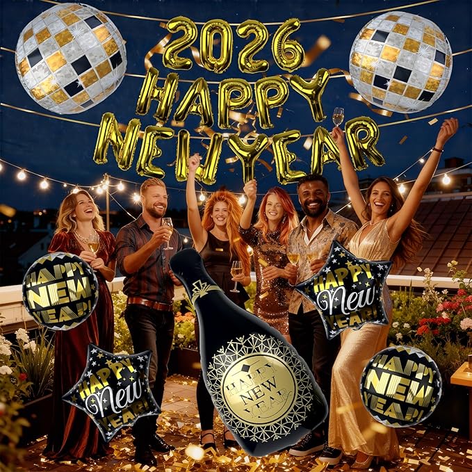 2026 Balloons, Giant 40in New Years Eve Balloon Kit for Happy New Year Decorations 2026, NYE Balloons, NYE Decorations, New Years Eve Party Supplies 2026