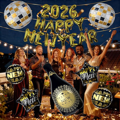 2026 Balloons, Giant 40in New Years Eve Balloon Kit for Happy New Year Decorations 2026, NYE Balloons, NYE Decorations, New Years Eve Party Supplies 2026