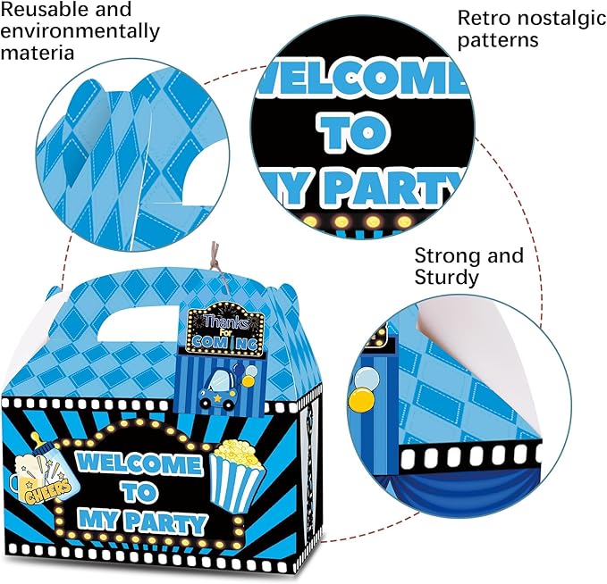 Apinwin 24 Set Blue Black Boss Gift Boxes With Thank You Tags, Little Gentleman Mr Onederful Boy Birthday Goodie Candy Treat Bags Party Favor Decorations Supplies