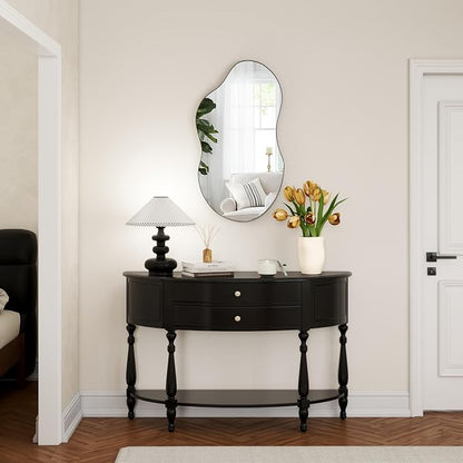 SHYFOY Irregular Decorative Wall Mirror, 20"x36" Black Asymmetrical Mirrors with Metal Frame for Wall Decor, Wavy Wall Mirror for Living Room Abstract Mirror