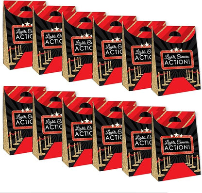 Big Dot of Happiness Red Carpet - Movie Night Gift Favor Bags - Party Goodie Boxes - Set of 12