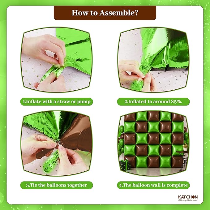 KatchOn, Green and Brown Square Foil Balloons – 19 Inch, Pack of 25 | Green and Brown Square Foil Balloons for Football Party Decoartions, Football Themed party decorations, Birthday Party Decorations