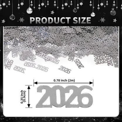 500 Pcs New Year 2026 Confetti, Silver 2026 Table Shiny Confetti Glitter for Happy New Year Decorations 2026 New Years Eve Table Decorations