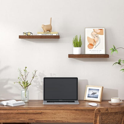 Heimlove Floating Shelves for Wall,16 inchs Shelf for Small Bathroom,Mounted Storage & Display Wood Shelves for Bedroom,Living Room,Kitchen,Office,Set of 2,Rustic Brown