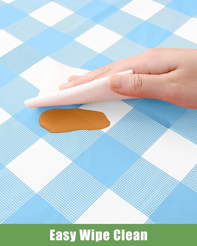 Smiry 20 Packs Gingham Disposable Table Cloth, 54 x 108 Inch Waterproof Plastic Tablecloth, Rectangle Baby Blue and White Checkered Table Covers for Picnic, Birthday, Party