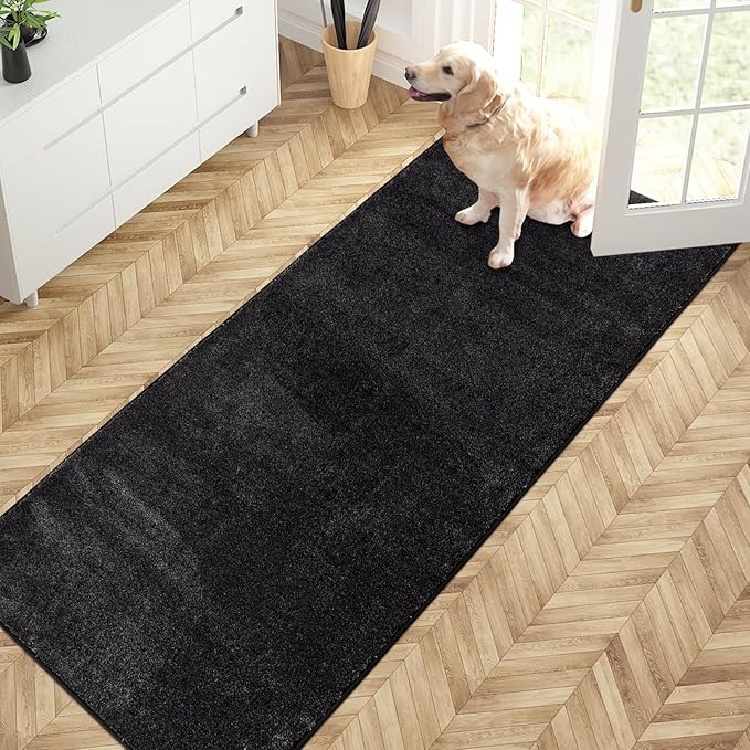 PURRUGS Dirt Trapping Door Mat 31.5" x 70", Non-Slip Machine Washable Entry Rug, Shoe Scraper, Dog Doormat, Super Absorbent Welcome Mat for Front & Back Door, Muddy Shoes & Paws, Charcoal