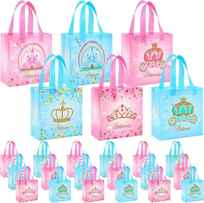 Sweetude 40 Pcs Princess Gift Party Favor Bags with Handle, Non Woven Goodie Bags Birthday Favor for Birthday Baby Shower Packaging Supplies