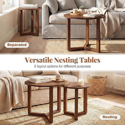 Giantex Round Nesting Coffee Table Set of 2, Wood Nesting End Tables