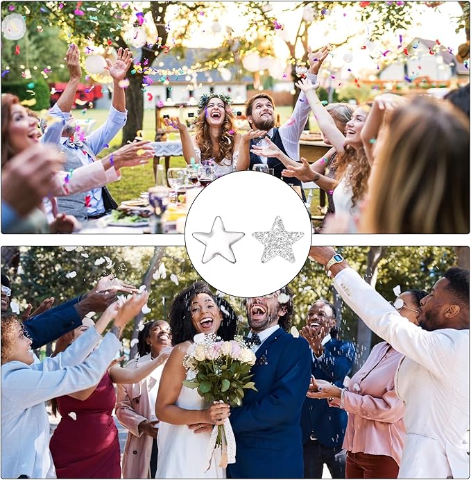 MECCANIXITY 200Pcs Star Confetti Glitter Confetti Table Confetti Decor for Party Wedding Festival Decorations,0.24x0.24Inch,Glitter Silvery/Silvery