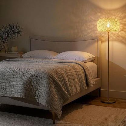 Brightech Rowan Elegant Floor Lamp – Modern Unique Thread Shade Matches Boho, and Mid-Century Décor – Free Standing LED Light for Living Rooms and Bedrooms – Tall Indoor Lamp Gets Compliments - Brass