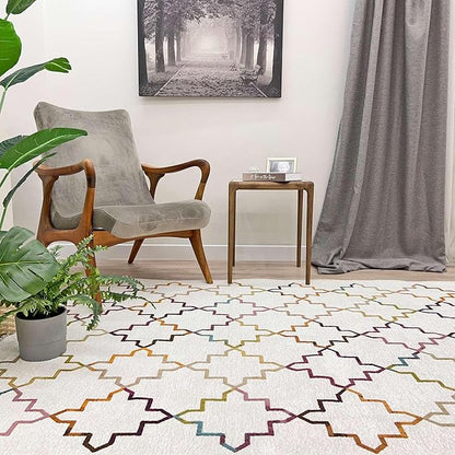 Alfa Rich 4x6 Moroccan White Washable Area Rugs for Living Room Bedroom Kitchen Decor Cotton Rug