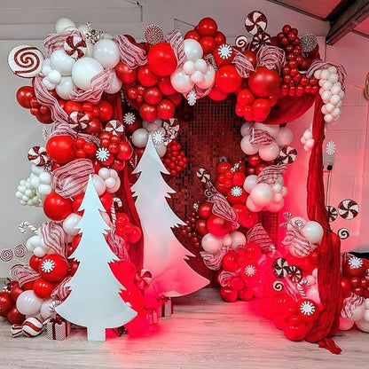 Red White Balloons Arch Kit, 124pcs Red and White Confetti Balloons with 16ft Tape Strip & Dot Glue for Graduation Birthday Baby Shower Wedding Party Decorations