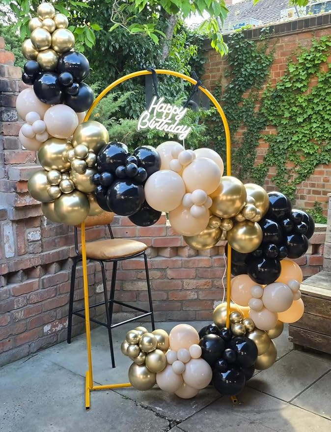 Black and Gold balloon Arch Garland Kit - Black Gold White Balloons with Sand White, Metallic Champagne Balloon, Star Foil Balloons for Graduation Birthday Wedding Party Decorations, 125Pcs