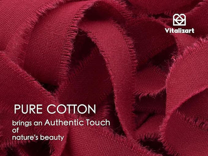 Vitalizart Burgundy Cotton Ribbon Handmade Fringe 5/8" x 21 Yd Red Pure Natural Cotton Ribbons for Gift Wrapping Wedding Invites Bridal Shower Bouquets Holiday Decor