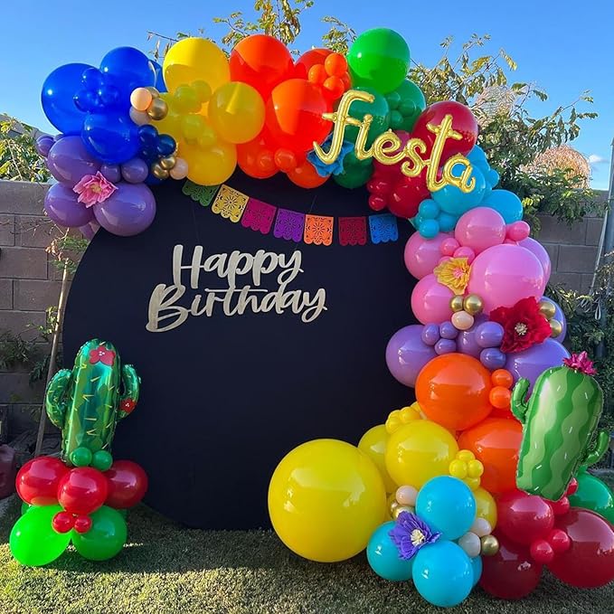 137Pcs Mexican Fiesta Balloon Arch Garland Kit - Fiesta Party Decorations,Rainbow Colors Giant Cactus Foil Balloons for Cinco De Mayo Carnival Birthday Party Summer Hawaiian Luau Tropical Supplies